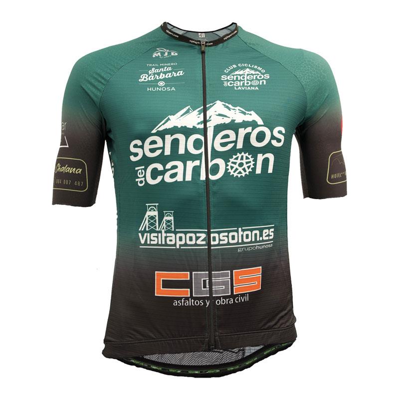 Frontal del maillot de ciclismo para niños del Club Ciclismo Senderos del Carbón